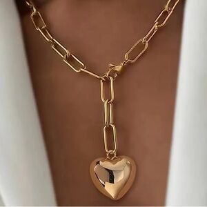 Heart-Shaped  Y- Pendant Necklace 
Golden Stainless Steel Sophisticated